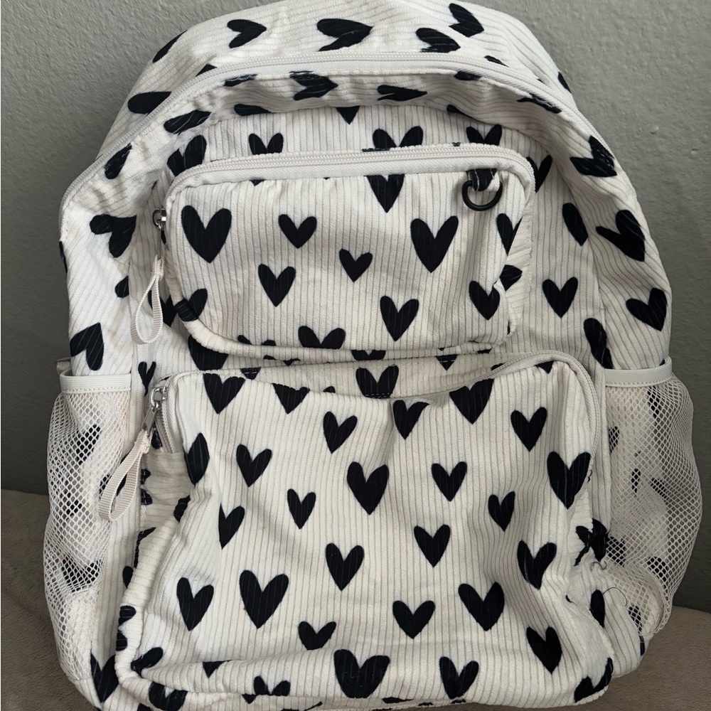 Cat & Jack White Backpack with Black Heart Design